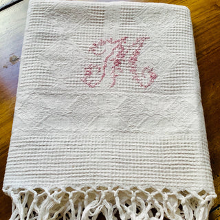 Vintage French Extra Large Cotton Hand Towel Monogram(M)