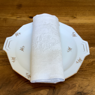 Vintage French White Linen Damask Napkins with Aristocrat Monogram