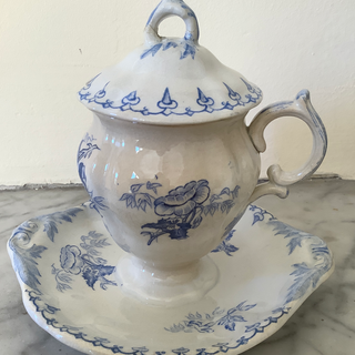 Vintage Blue & White Mustard Server