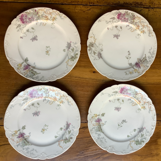 Vintage French Dusty Lilac Floral Porcelain Salad/ Dessert Plates Set of 6