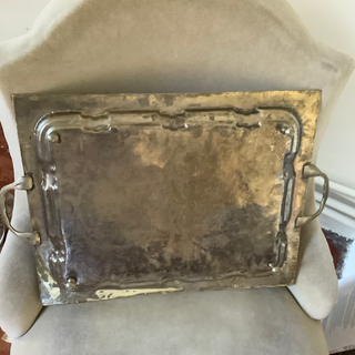 Vintage Moroccan Rectangular Brass Patina Footed Tray
