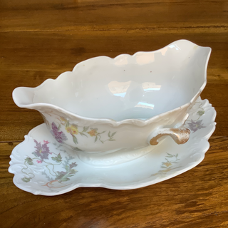 Vintage French Floral Porcelain Sauce Server