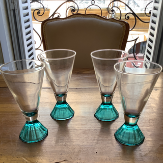 French Vintage Bistro Aqua Glasses Set of 4