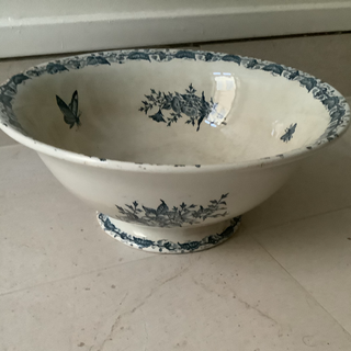 Vintage Transferware Papillon Blue & Cream Saladier