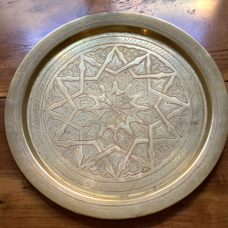 Vintage Moroccan Round Border Brass Tray