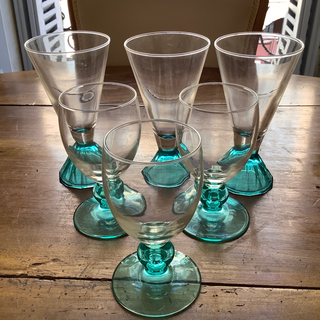 French Vintage Bistro Eclectic Mix of Aqua Glasses Set