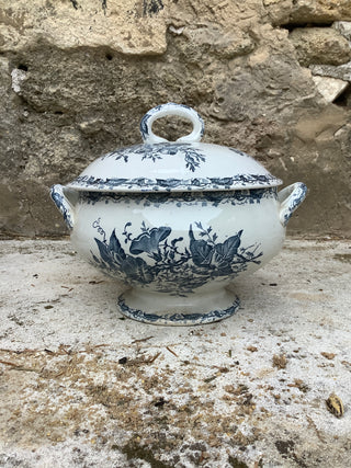 Vintage French Transferware Papillon Blue & Cream