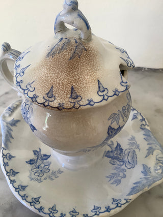 Vintage Blue & White Mustard Server