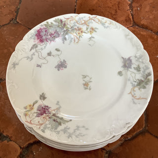 Vintage French Dusty Lilac Floral Porcelain Salad/ Dessert Plates Set of 6