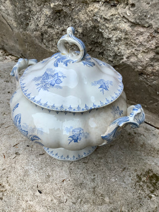 Vintage French Transferware Flore Blue & Cream Tureen