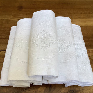 Vintage French White Linen Damask Napkins with Aristocrat Monogram