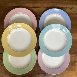 Vintage French Porcelain Pastel Mix Rimmed Bowls