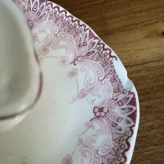 Vintage French Boulenger Red Floral Large Sauce Server with Silver Serving Spoo