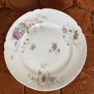 Vintage French Dusty Lilac Floral Porcelain Dinner Plates