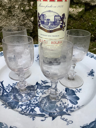 Vintage French Crystal Engraved Aperitif Glasses