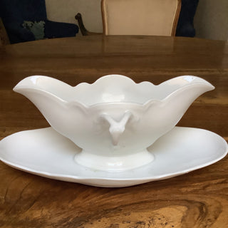 Vintage French Porcelain White Scalloped Sauce Server