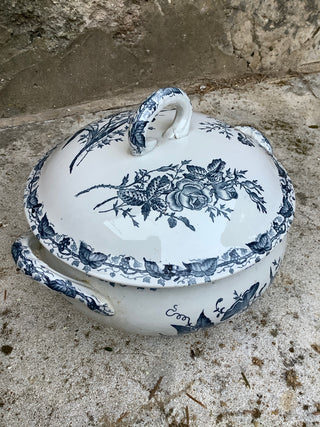 Vintage French Transferware Papillon Blue & Cream