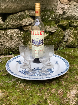 Vintage French Crystal Engraved Aperitif Glasses