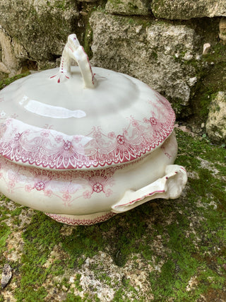 Vintage French Creme & Red Henriette Soupière (Tureen)