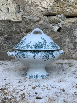Vintage French Blue Green Tureen