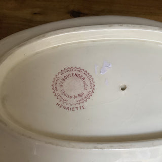 Vintage French Boulenger Red Floral Large Sauce Server with Silver Serving Spoo