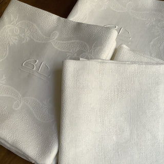 Vintage French White Linen Napkins Monogrammed