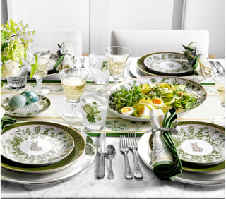 Easter Table Beautifully Set with Green and White