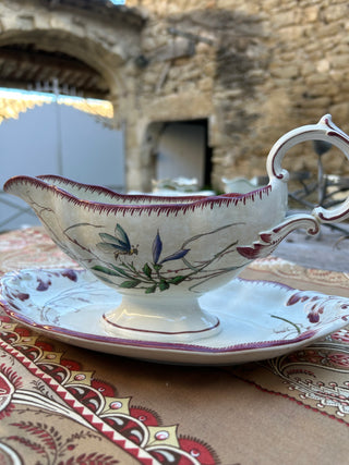 Vintage French Polychrome Charming Sauce Server with Silver Serving Spoon