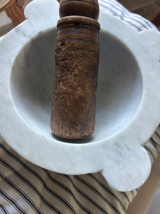 Vintage Large Marble Mortar with Wood Pestle