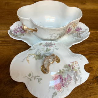 Vintage French Floral Sauce Server with Lid