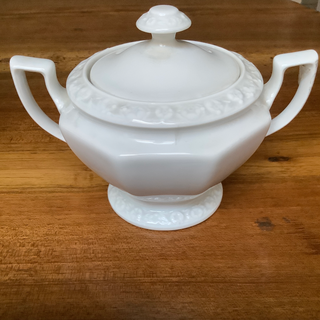 Vintage French Small White Faience Sugar Bowl