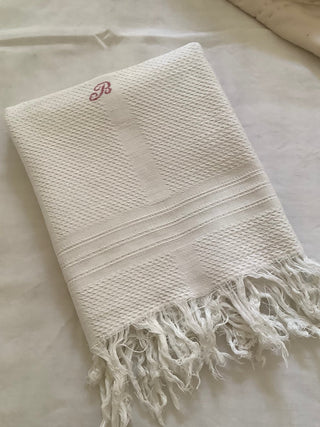 Vintage French Cotton Textured Hand Towel Monogram (B)