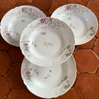 Vintage French Floral Porcelain Rimmed Soupe/Salad Bowls