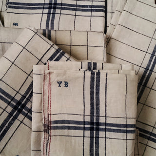 Vintage Blue & Cream Linen Kitchen Towels