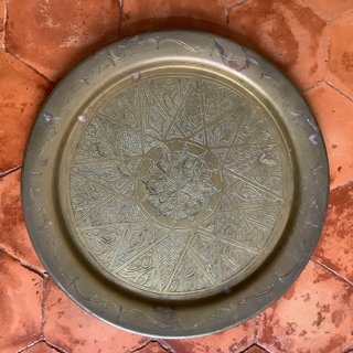 Vintage Moroccan Round Brass Tray