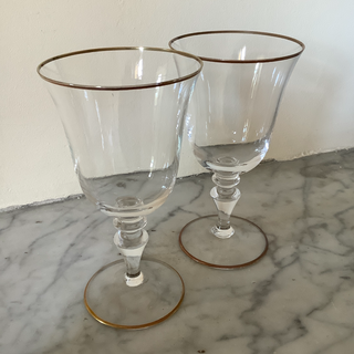 Vintage French Gold Rimmed Wine Glasses Set 2