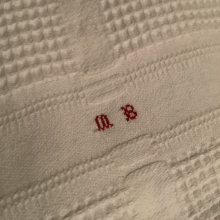 Vintage French Cotton Large Waffle Pair Hand Towels Monogram(MB)