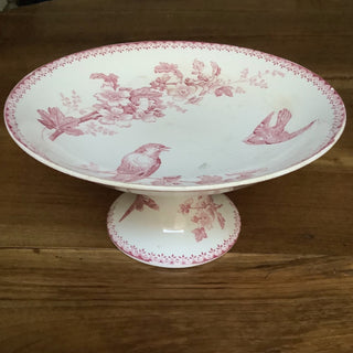 Vintage French Footed Fruit Bowl Red with Birds