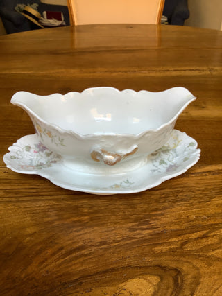 Vintage French Floral Porcelain Sauce Server